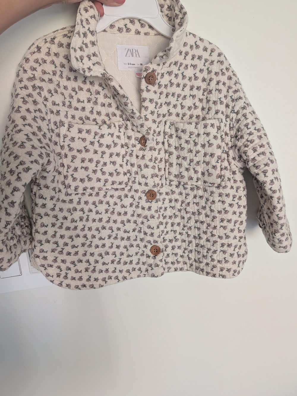 ZARA Cream Quilted Kids Jacket with Pink Floral Print